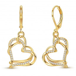 boucles d'oreilles double coeur vrille or