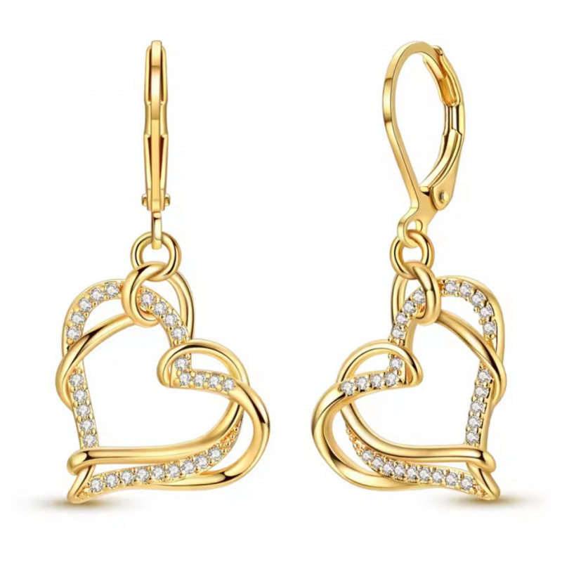 boucles d'oreilles double coeur vrille or