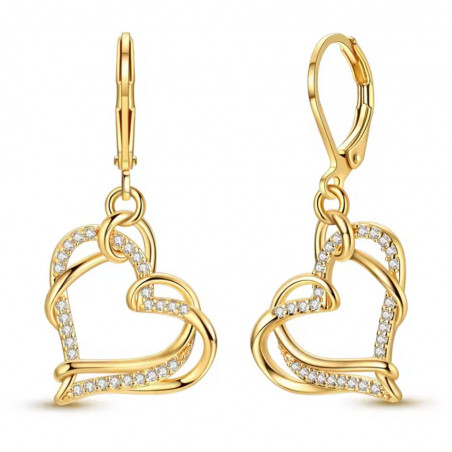 boucles d'oreilles double coeur vrille or