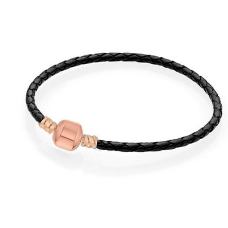 bracelet pour charm tréssé noir cylindre lisse or rose