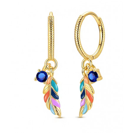 boucles d'oreilles plume colorée or