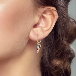 boucles d'oreilles plume colorée or