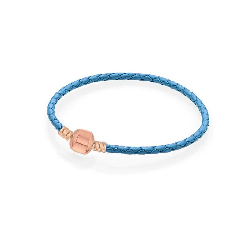 bracelet pour charm tréssé bleu turquoise cylindre lisse or rose