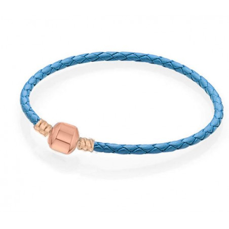 bracelet pour charm tréssé bleu turquoise cylindre lisse or rose