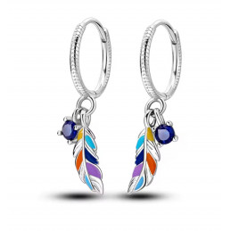 boucles d'oreilles plume colorée argent
