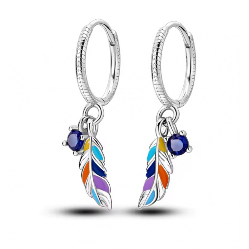boucles d'oreilles plume colorée argent