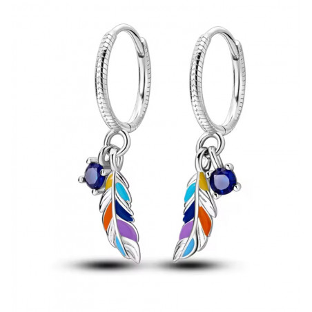 boucles d'oreilles plume colorée argent