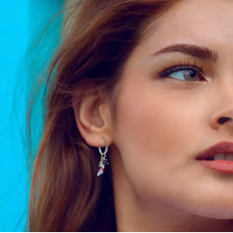 boucles d'oreilles plume colorée argent
