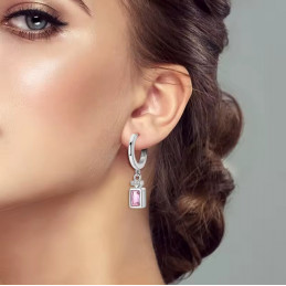 boucles d'oreilles bouteille parfum pierre rose