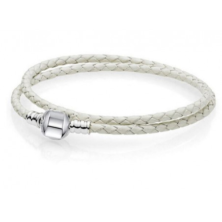 bracelet pour charm tréssé blanc double cylindre lisse argent