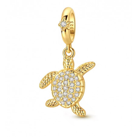 Charm pour bracelet tortue or pierre blanche