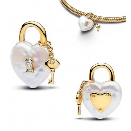 Charm pour bracelet coeur cadena or perle blanche