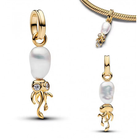 Charm pour bracelet calamar poulpe perle blanche or