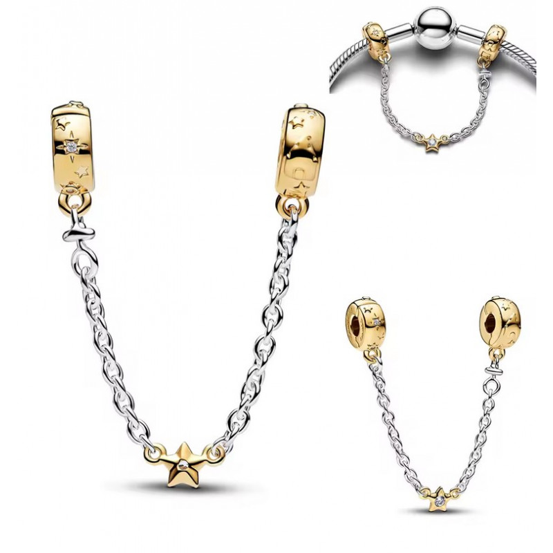 Charm pour bracelet chaine de sécurité or argent étoile
