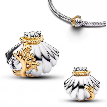 Charm pour bracelet coquillage argent corde corail or