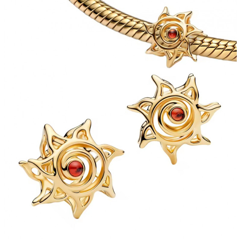 Charm pour bracelet soleil pierre rouge couleur doré