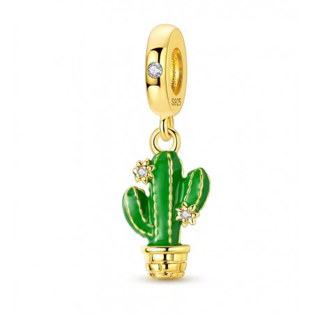 Charm bijou pour bracelet cactus vert or