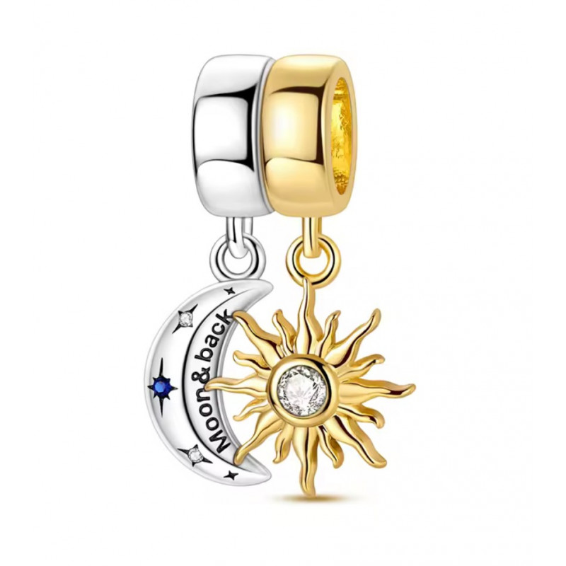 Charm pour bracelet soleil couleur doré lune 2 pièces