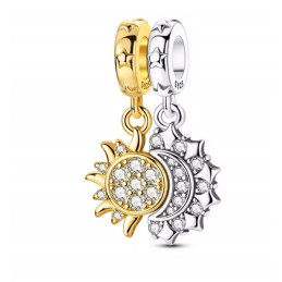 Charm pour bracelet soleil or lune argent strass 2 pièces