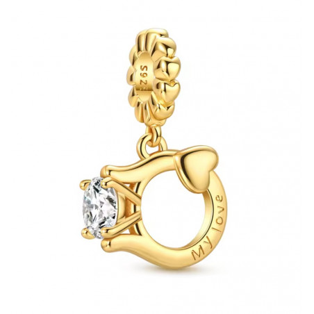 Charm pour bracelet bague or pierre blanche mon amour