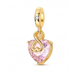 Charm bijou pour bracelet coeur pierre rose infini or