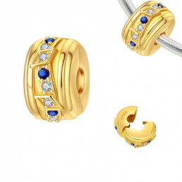 Charm pour bracelet séparateur clip strass blanc bleu couleur doré