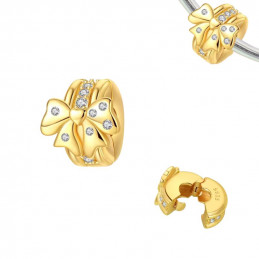 Charm pour bracelet bijou clip doré noeud strass