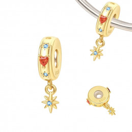 Charm pour bracelet séparateur espaceur étoile coeur strass couleur doré
