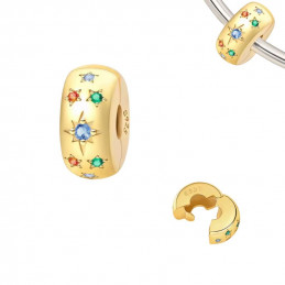 Charm pour bracelet séparateur clip étoile soleil strass couleur doré