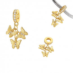 Charm pour bracelet trois papillons couleur doré
