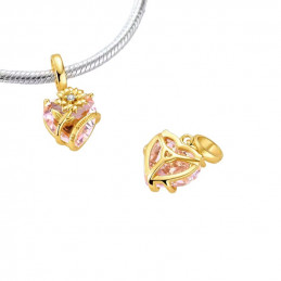 Charm pour bracelet coeur rose fleur enroulée couleur doré