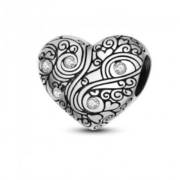 Charm pour bracelet coeur orné de fleurs