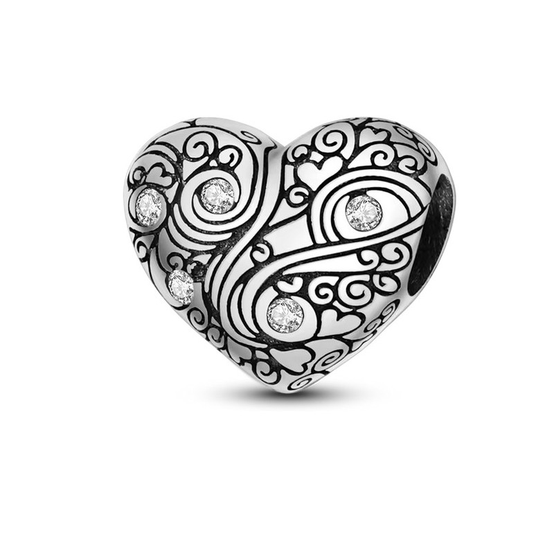 Charm pour bracelet coeur orné de fleurs
