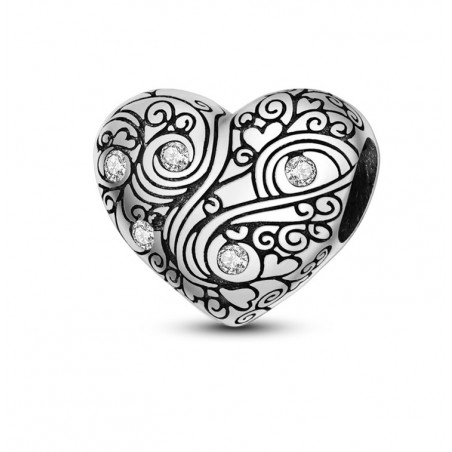Charm pour bracelet coeur orné de fleurs