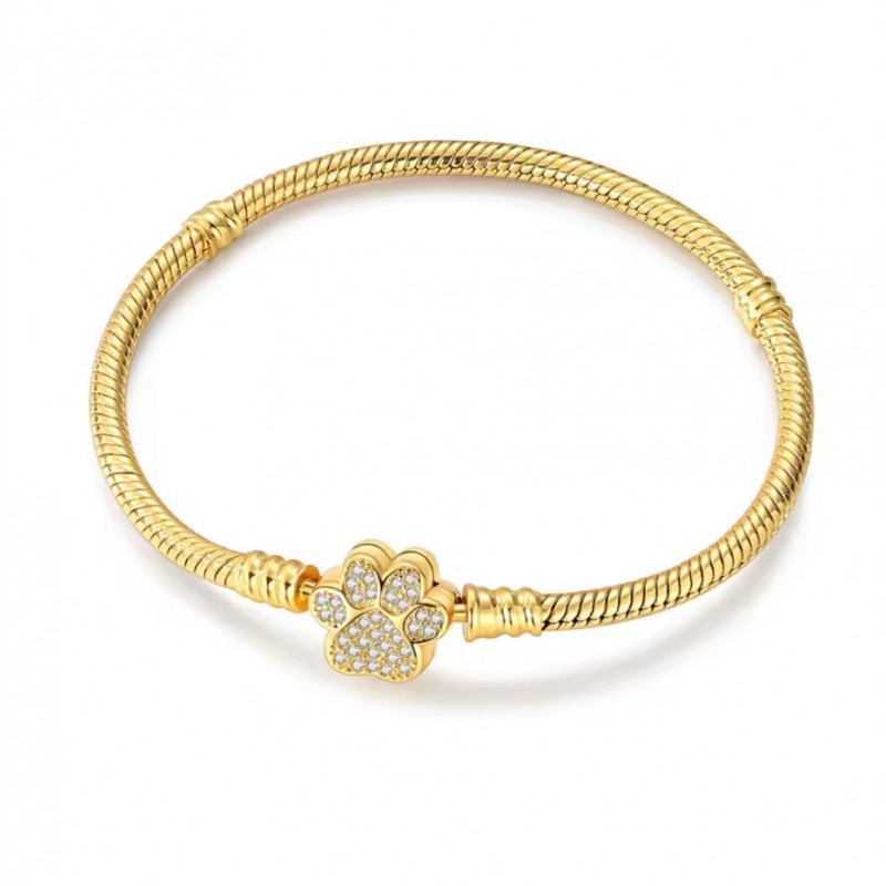 bracelet pour charm couleur dorée pate de chien chat