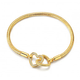 bracelet pour charm couleur dorée double coeur