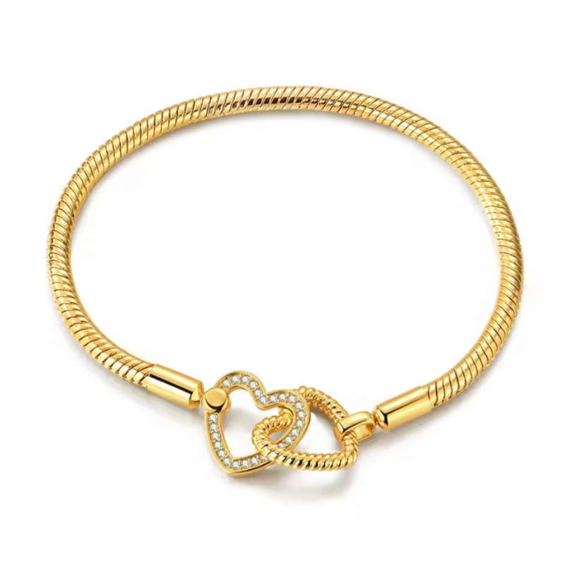 bracelet pour charm couleur dorée double coeur