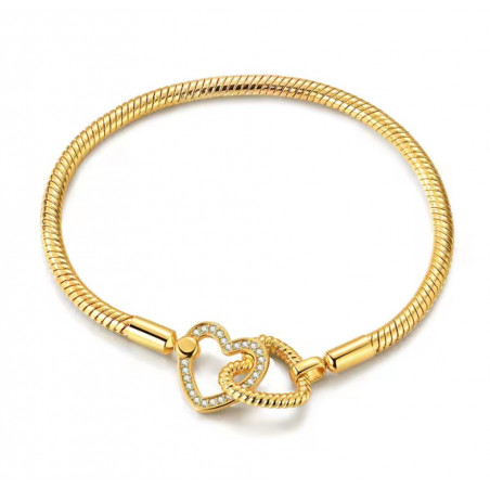 bracelet pour charm couleur dorée double coeur