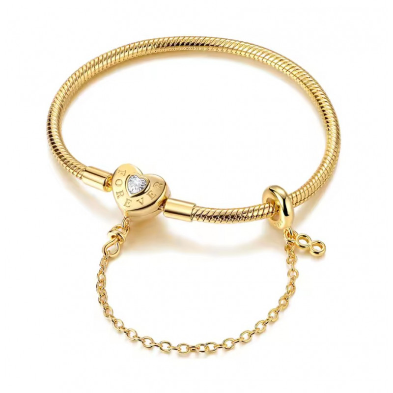 bracelet pour charm couleur dorée coeur chaine sécurité