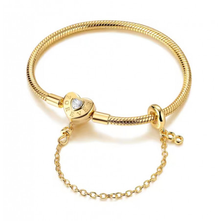 bracelet pour charm couleur dorée coeur chaine sécurité