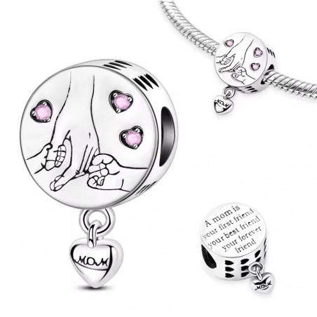Charm pour bracelet maman de deux enfants mains