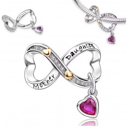 Charm pour bracelet infini mère fille coeur rose