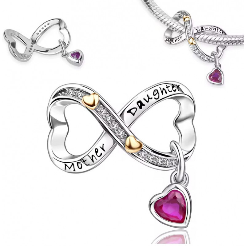 Charm pour bracelet infini mère fille coeur rose