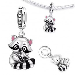 Charm pour bracelet maman bébé raton laveur