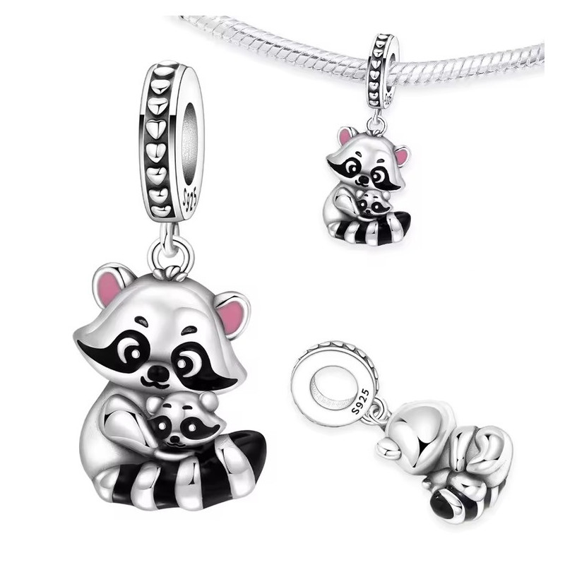Charm pour bracelet maman bébé raton laveur