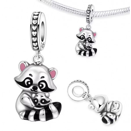 Charm pour bracelet maman bébé raton laveur