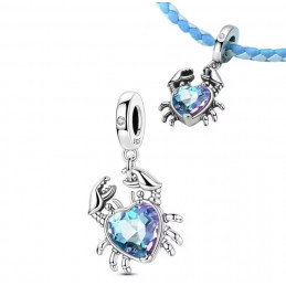 Charm pour bracelet crabe accroché coeur bleu