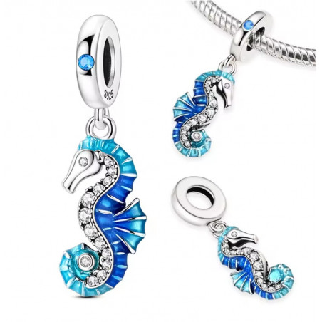 Charm pour bracelet hippocampe bleu