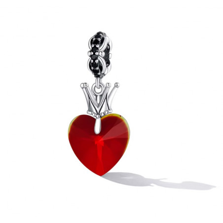Charm pour bracelet coeur rouge couronne