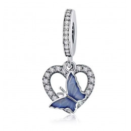 Charm bijou bracelet papillon bleu posé coeur